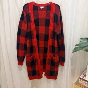 Maurices Red and Black Checkered Oversized Cardigan size XL